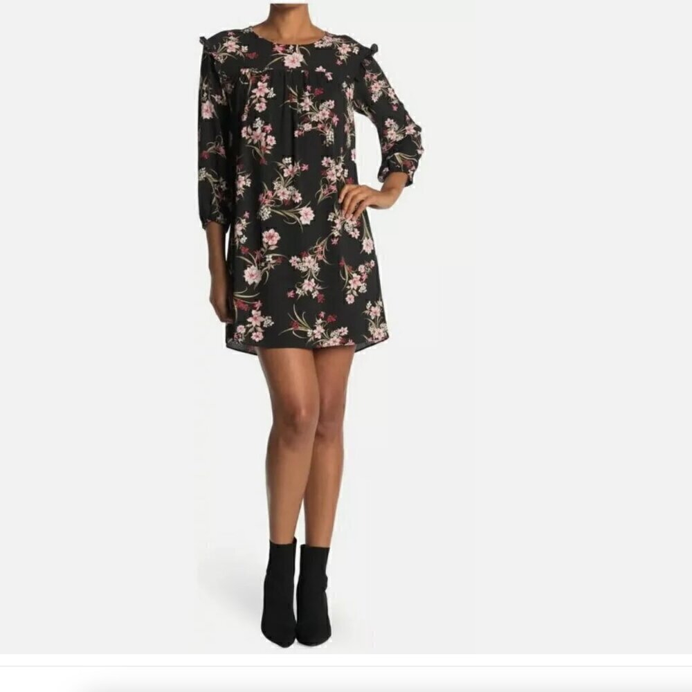 BCBGeneration Floral Ruffle Dress Size 8 Cottagecore Romantic Wedding Guest